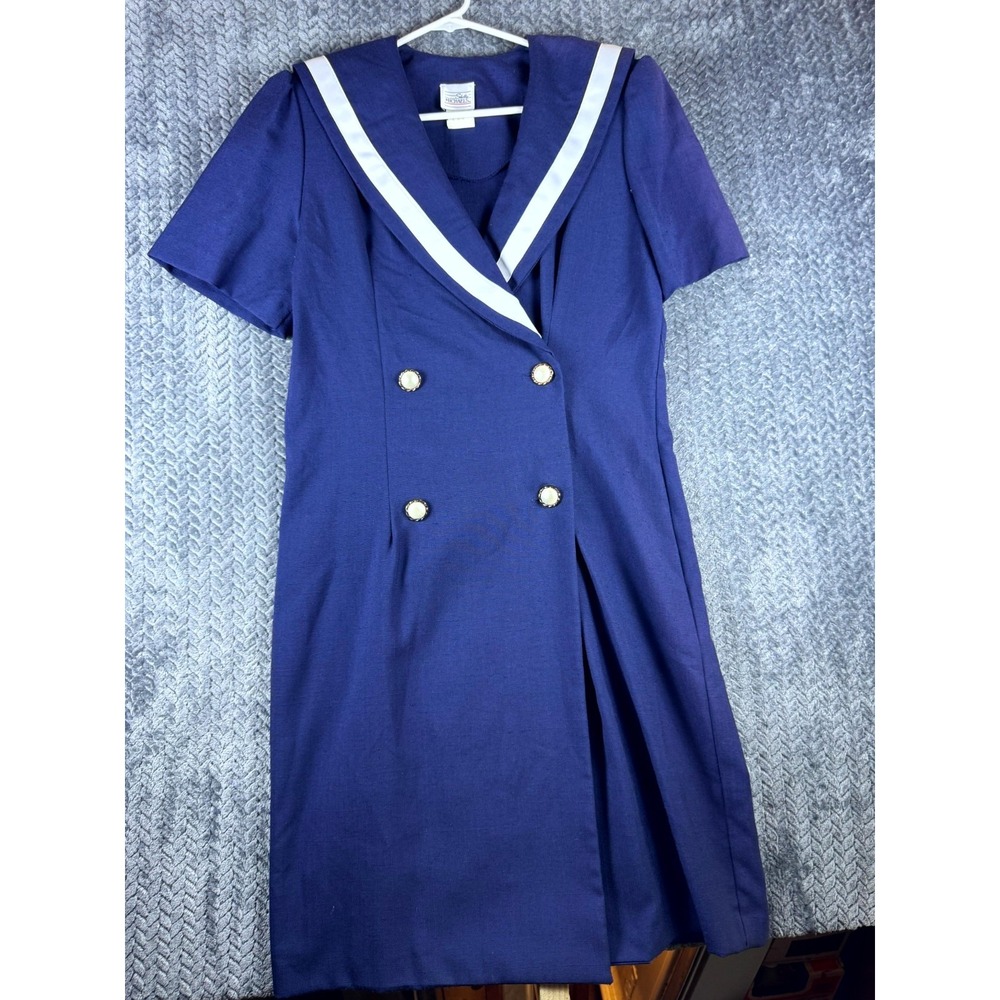Vintage Shelly Michaels Sailor Dress Womens 9/10 Blue Double Breasted USA Made
